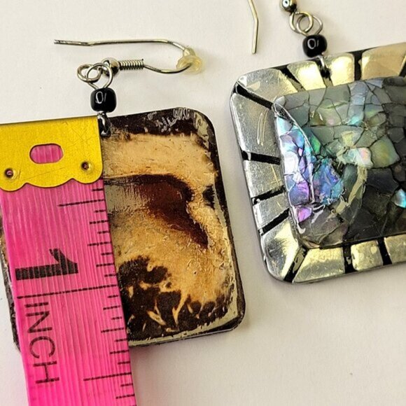 Abalone Style Square Earrings - Picture 8 of 10